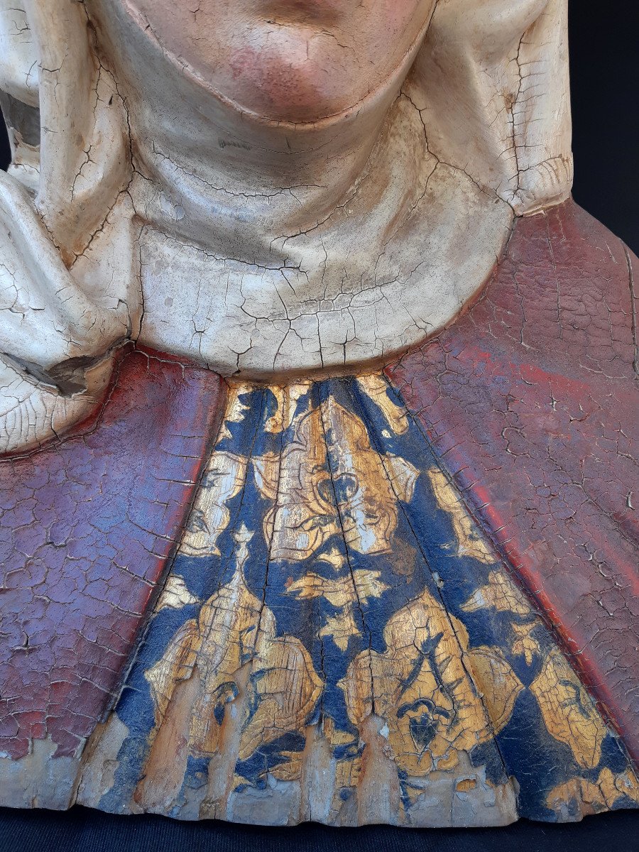 South Germany, Early 17th Century: Wooden Bust Of A Woman (h 36.5 Cm)-photo-2