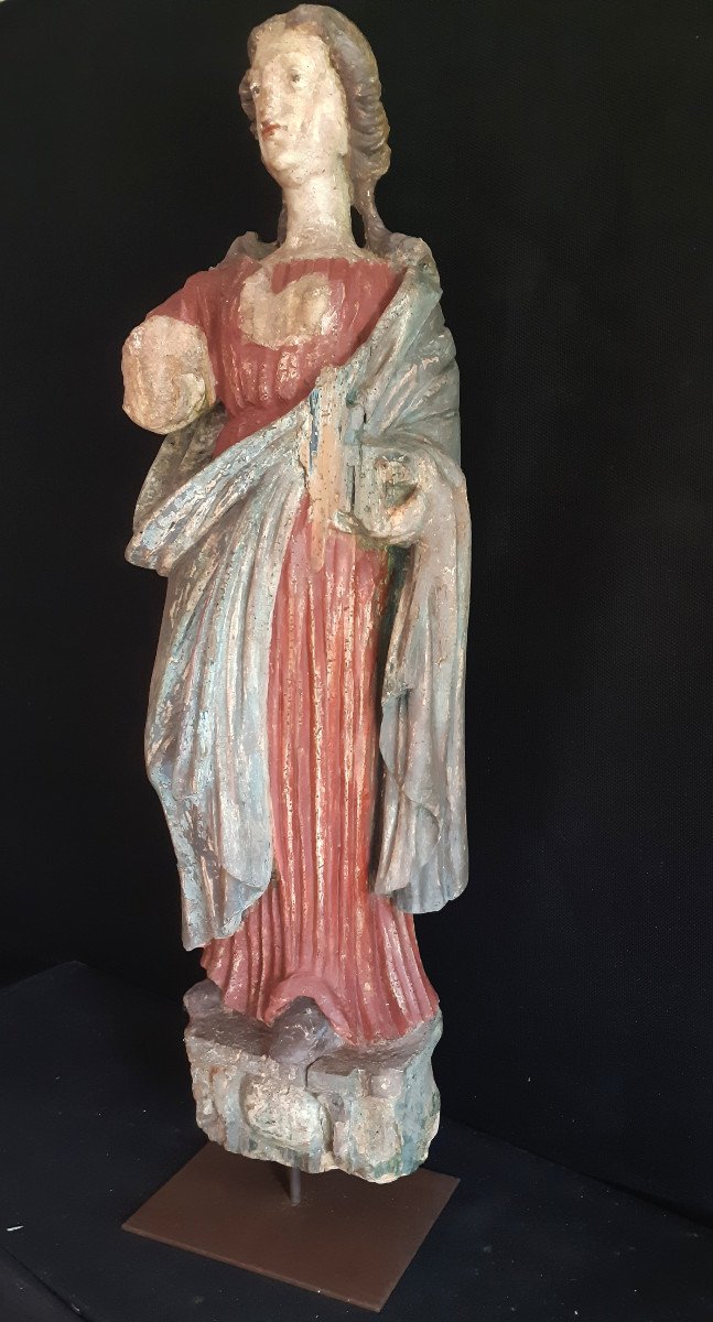 France, fin XVIIème, Grande Sculpture En Bois Représentant Sainte Agnès  ( H 97 Cm)-photo-3