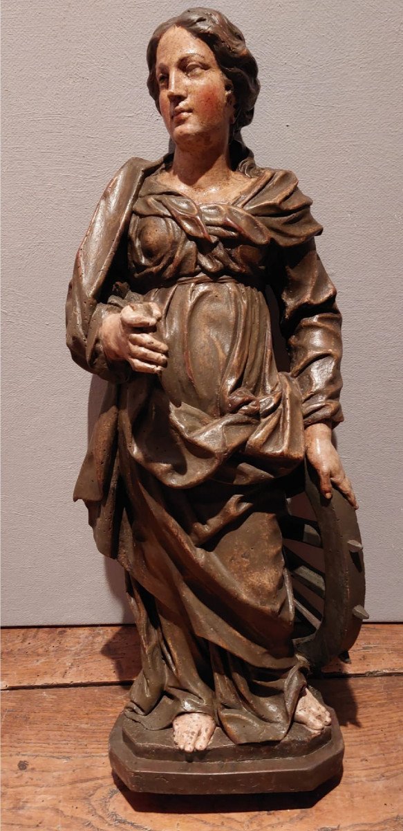 Large Sculpture Of Saint Catherine Of Alexandria, XVIIIth (h 69 Cm)-photo-8
