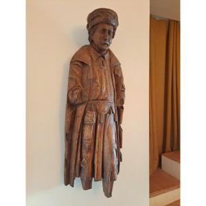 16th Century French School, Sculpture Of A Gentleman (h87 Cm)