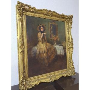 Nicolet Gabriel, Oil On Canvas The Hour Of The The (h: 73- L: 60 Cm)