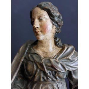 Grande Sculpture De Sainte Catherine d'Alexandrie, XVIIIème ( H 69 Cm)