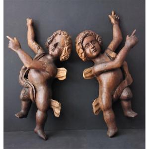 Northern Italy, 1st Half Of The 18th Century, Pair Of Angels H 87 Cm