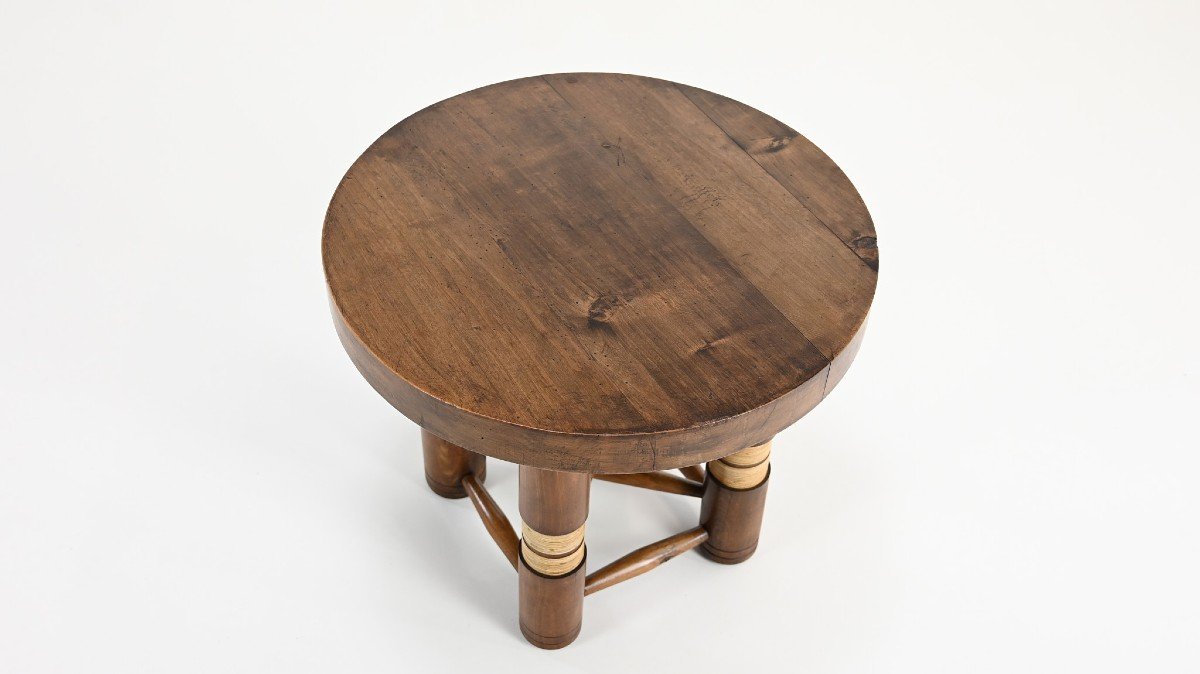 Charles Dudouyt, Side Table In Solid Oak And Cane. C.1940-photo-2