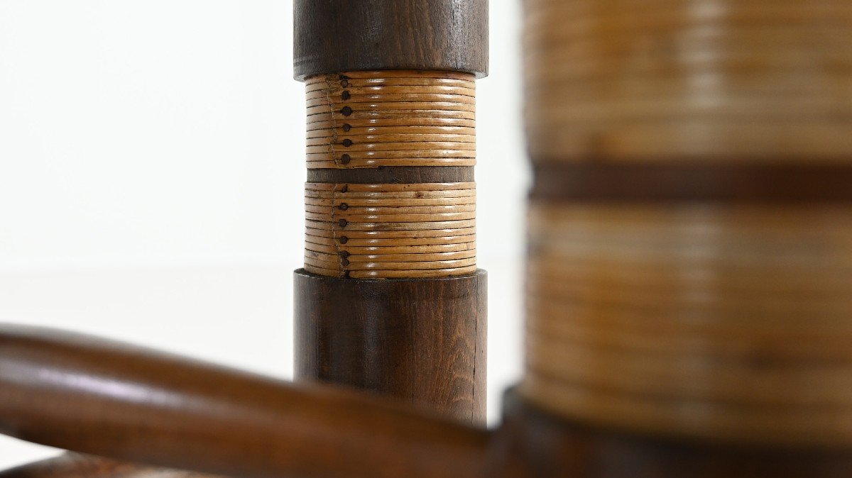 Charles Dudouyt, Side Table In Solid Oak And Cane. C.1940-photo-6