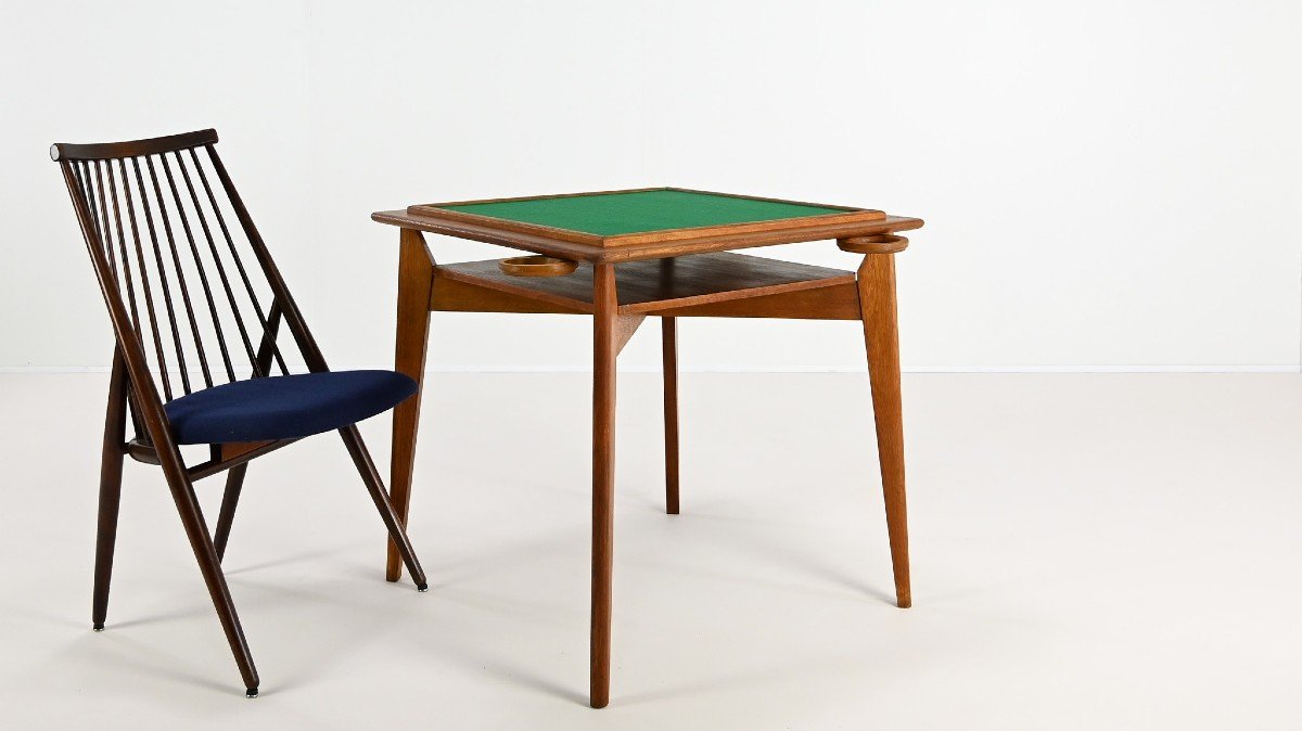 Vintage Oak Game Table, In The Manner Of Roger Landault C.1950-photo-3