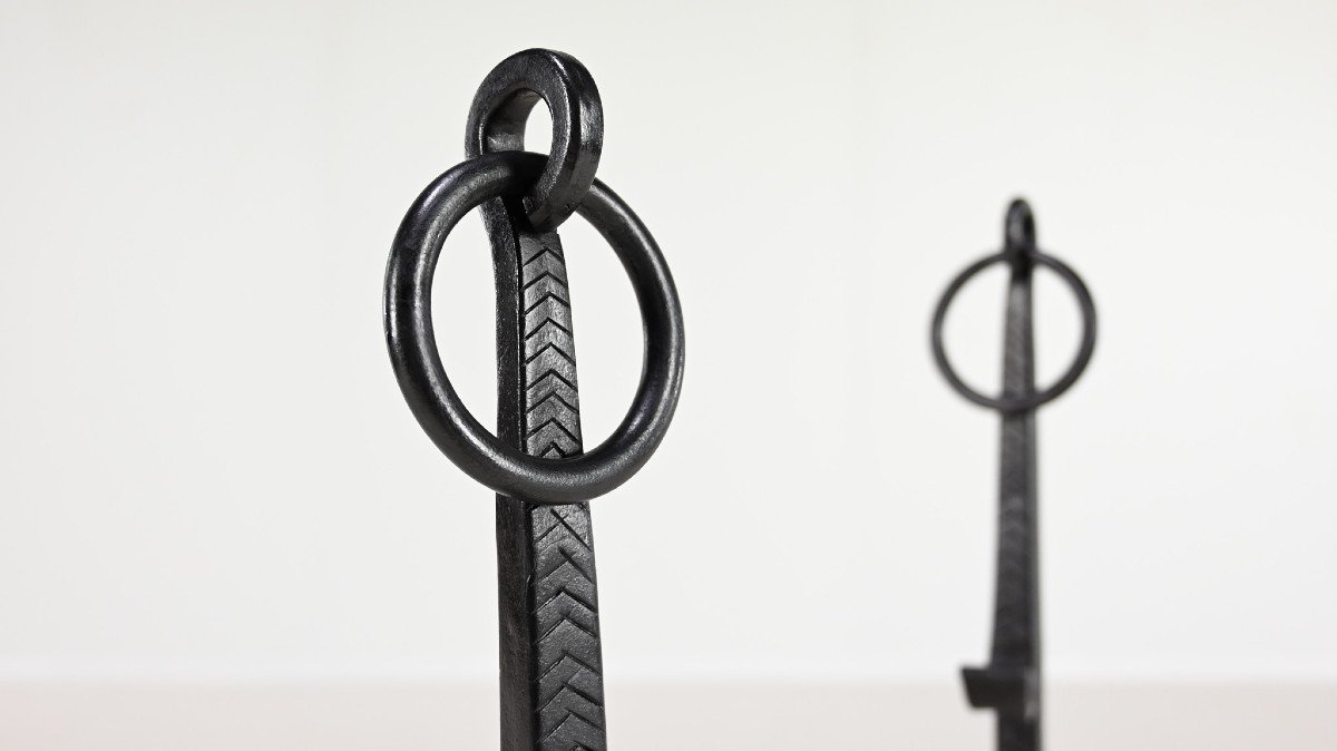 Pair Of Wrought Iron Andirons. France, 18th Century-photo-1