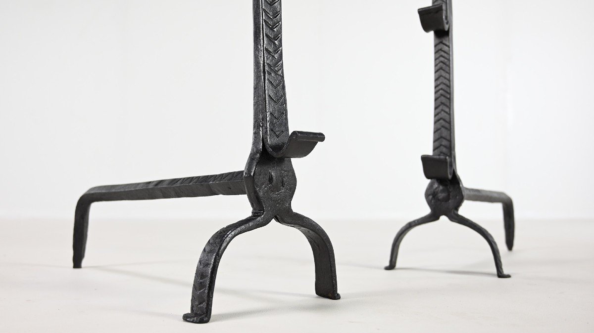 Pair Of Wrought Iron Andirons. France, 18th Century-photo-5