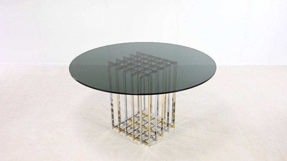 Pierre Cardin, Table De Salle à Manger « Cage », Acier Chromé Et Doré. France, Vers 1970.-photo-2