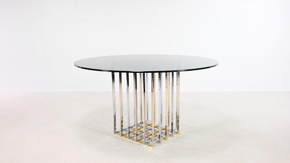 Pierre Cardin, Table De Salle à Manger « Cage », Acier Chromé Et Doré. France, Vers 1970.-photo-4