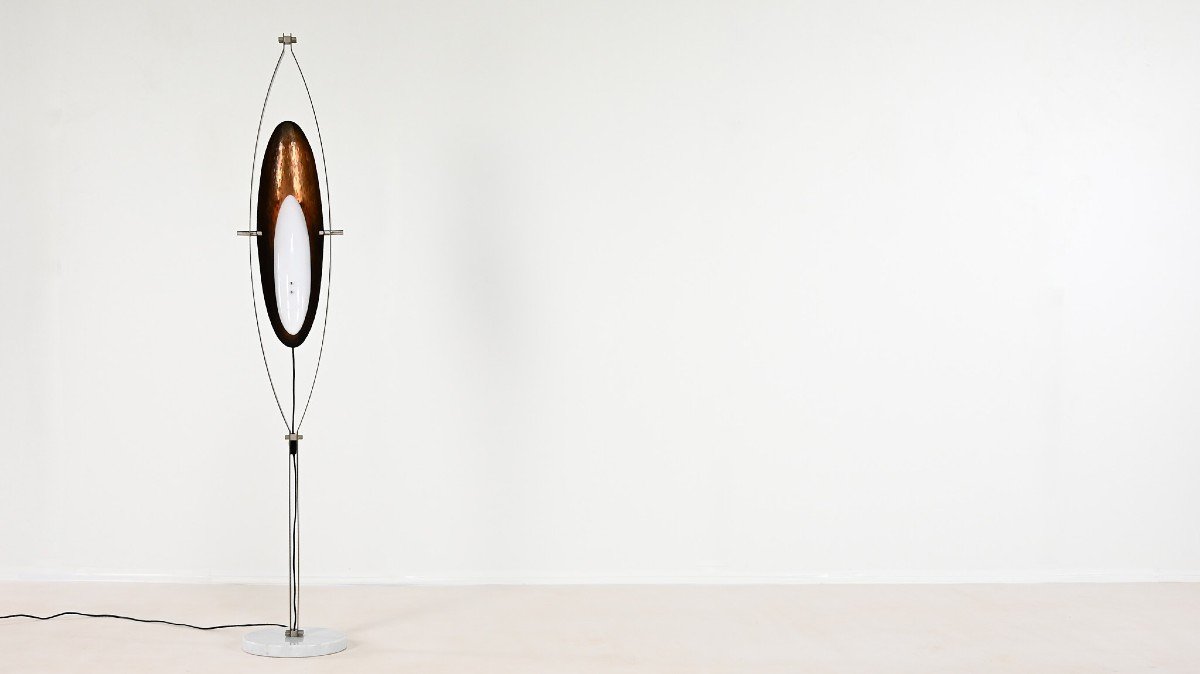 Goffredo Reggiani, Floor Lamp In Steel, Marble, Acrylic Glass And Copper. Italy, C.1960-photo-2