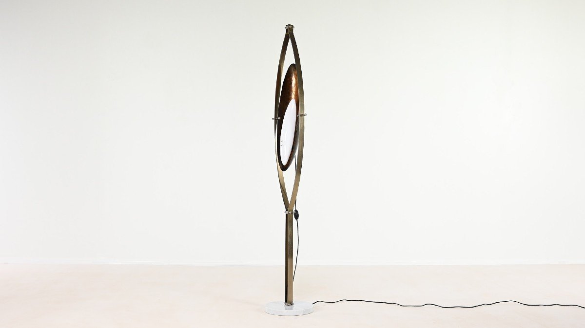 Goffredo Reggiani, Floor Lamp In Steel, Marble, Acrylic Glass And Copper. Italy, C.1960-photo-4