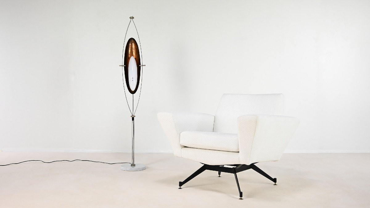 Goffredo Reggiani, Floor Lamp In Steel, Marble, Acrylic Glass And Copper. Italy, C.1960