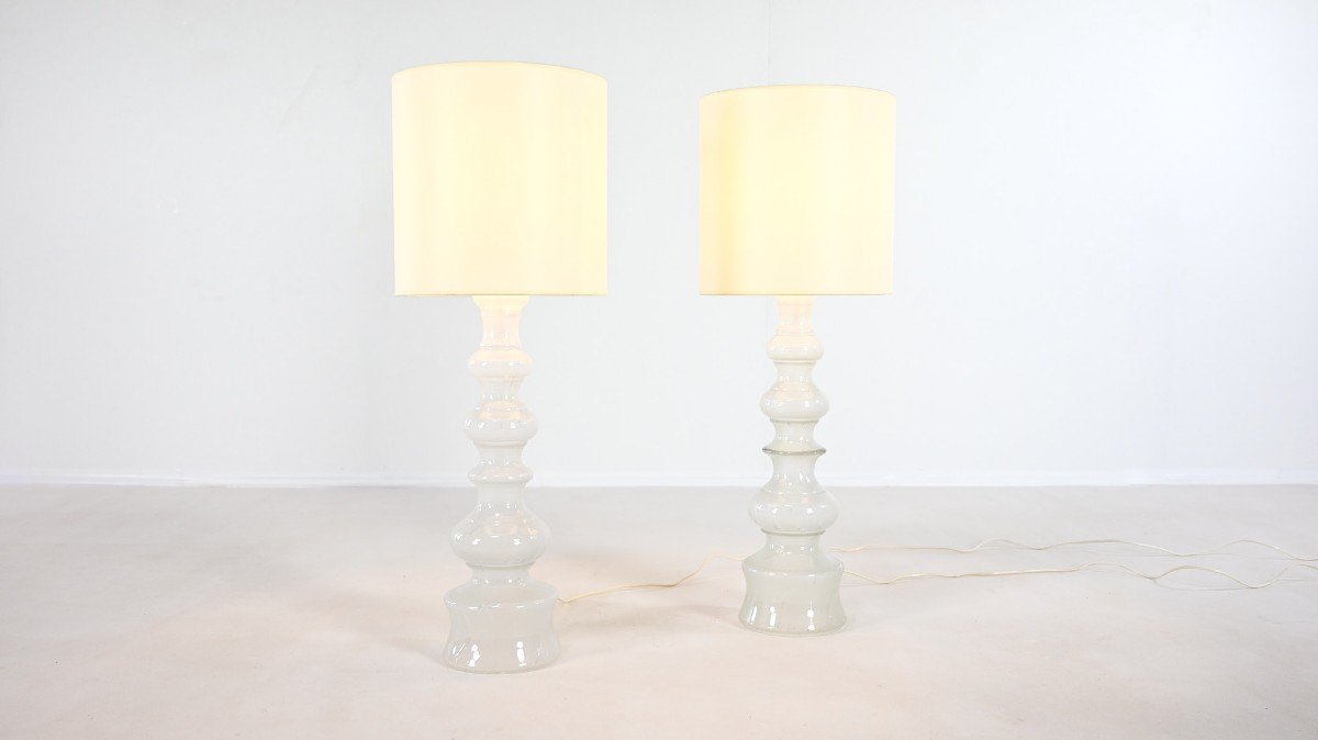 Lindshammar Glasbruk (att.), Pair Of Large Blown Glass Lamps, Sweden C.1960-photo-3