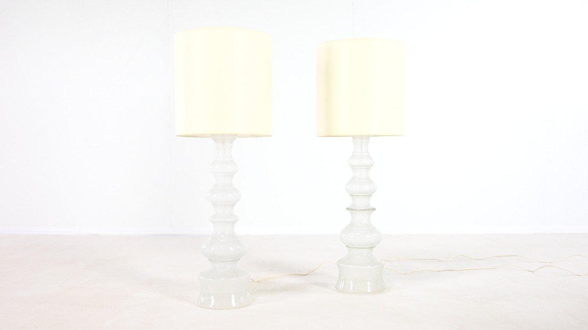 Lindshammar Glasbruk (att.), Pair Of Large Blown Glass Lamps, Sweden C.1960