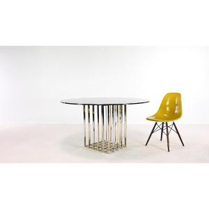 Pierre Cardin, Table De Salle à Manger « Cage », Acier Chromé Et Doré. France, Vers 1970.