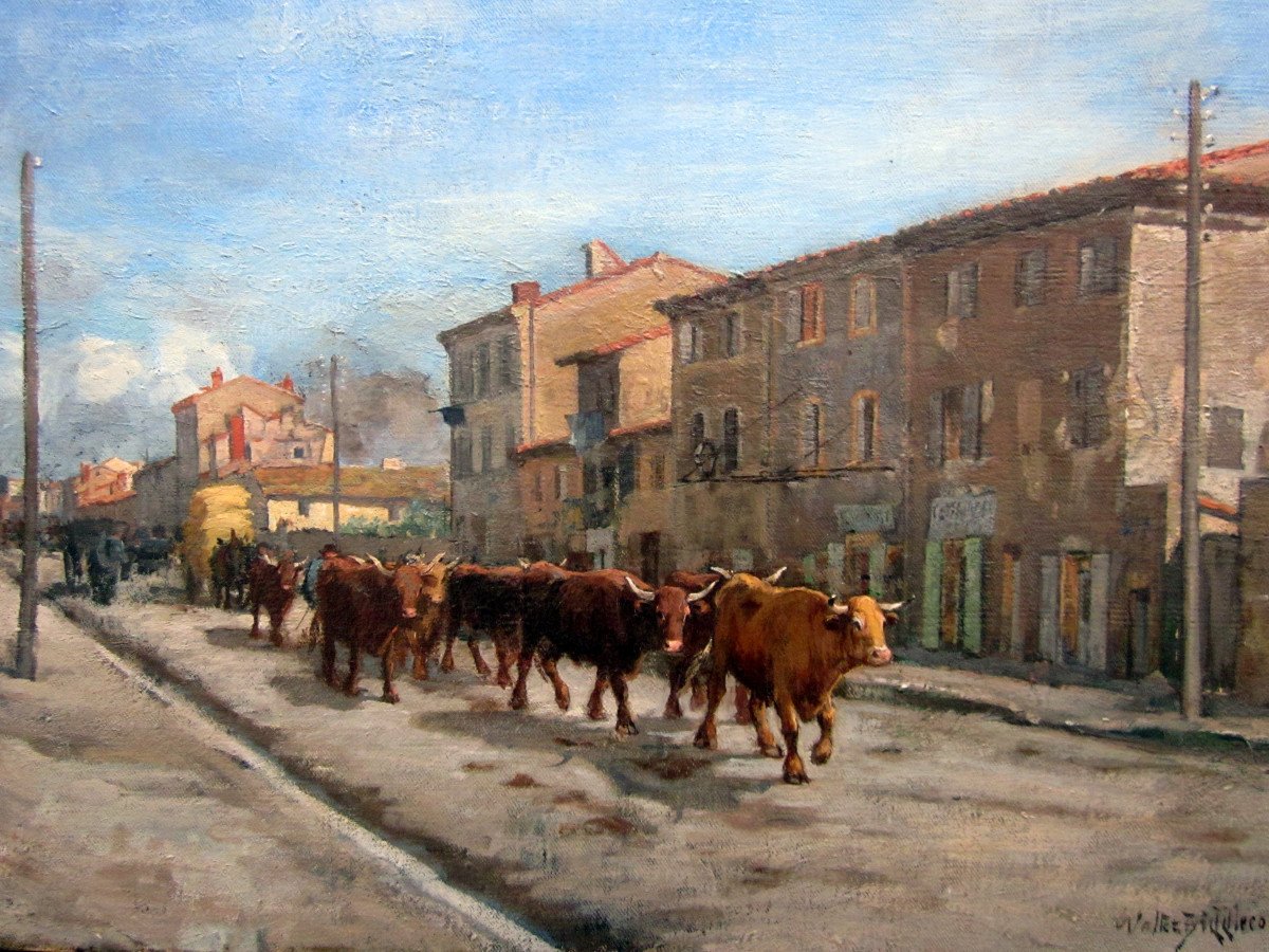 Walter Biddlecombe (1855-1903) Troupeau De Vaches Traversant Le Village 
