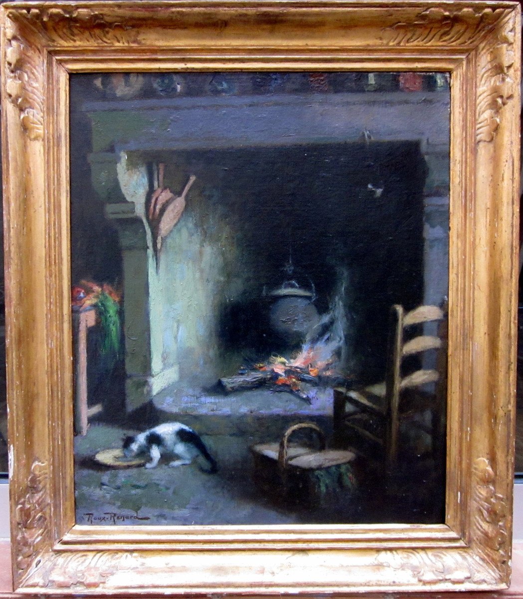 Marius Roux Renard (1870-1936) Intérieur Paysan à La Cheminée