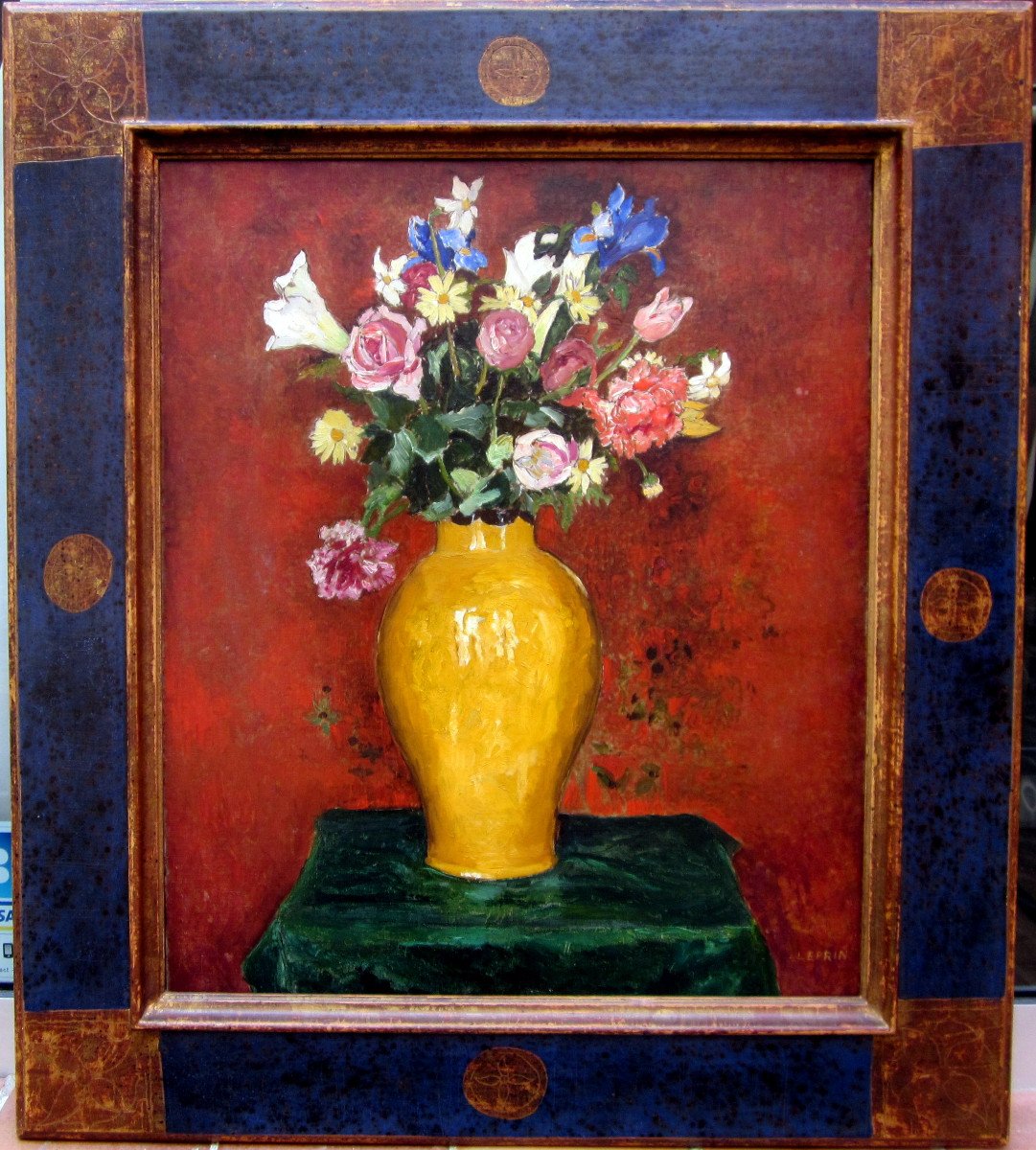 Marcel Leprin (1891-1933) Bouquet De Fleurs Au Vase Jaune-photo-4