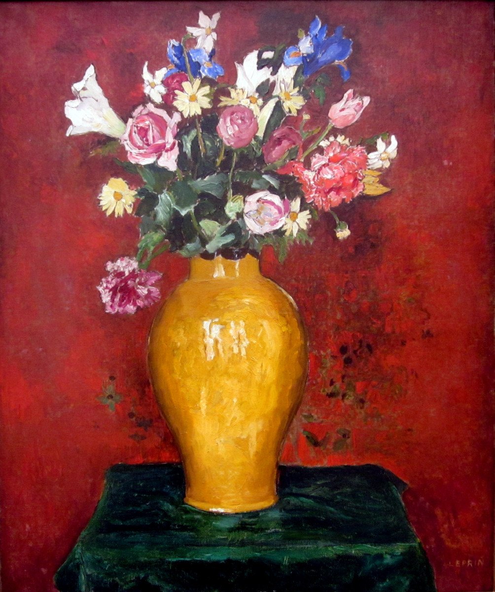 Marcel Leprin (1891-1933) Bouquet De Fleurs Au Vase Jaune