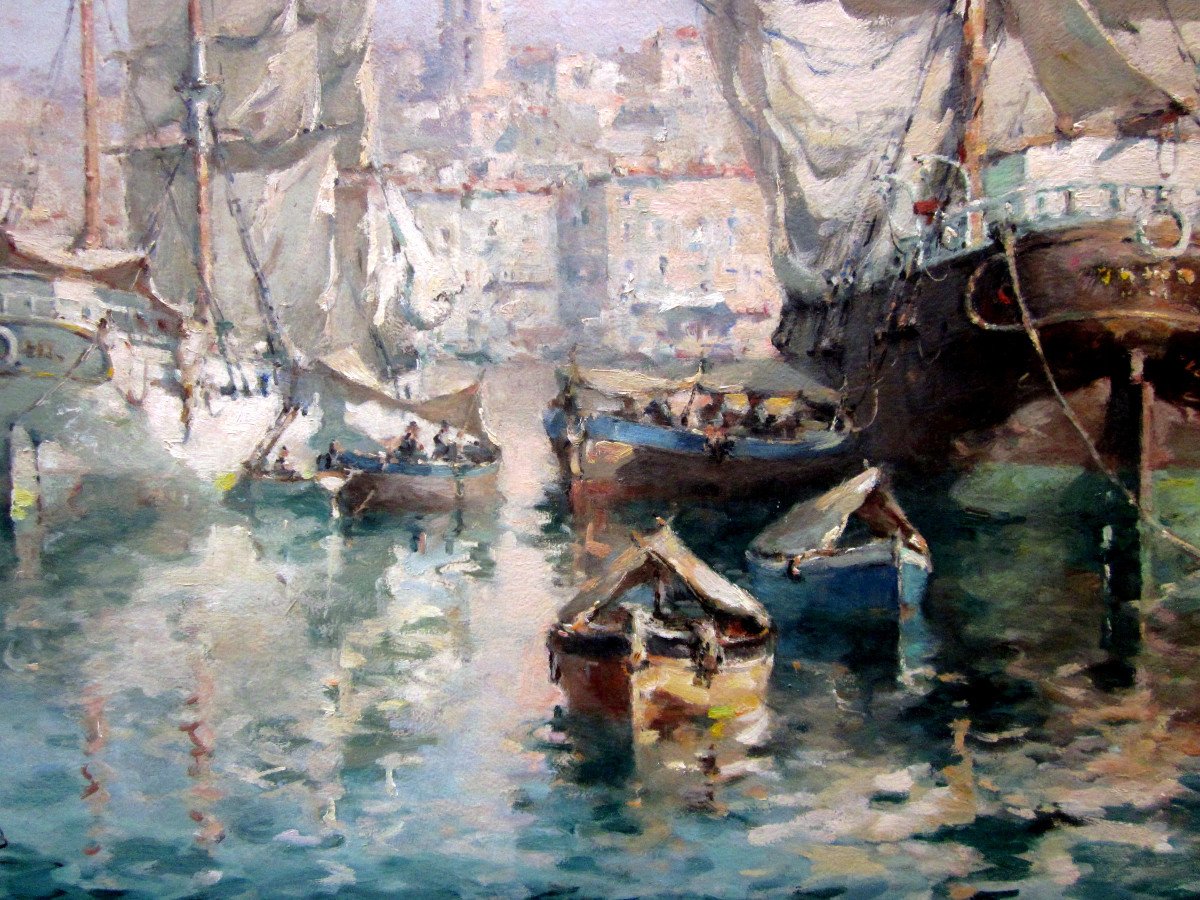 Gilbert Galland (1870-1950) Ships In The Old Port Of Marseille-photo-4