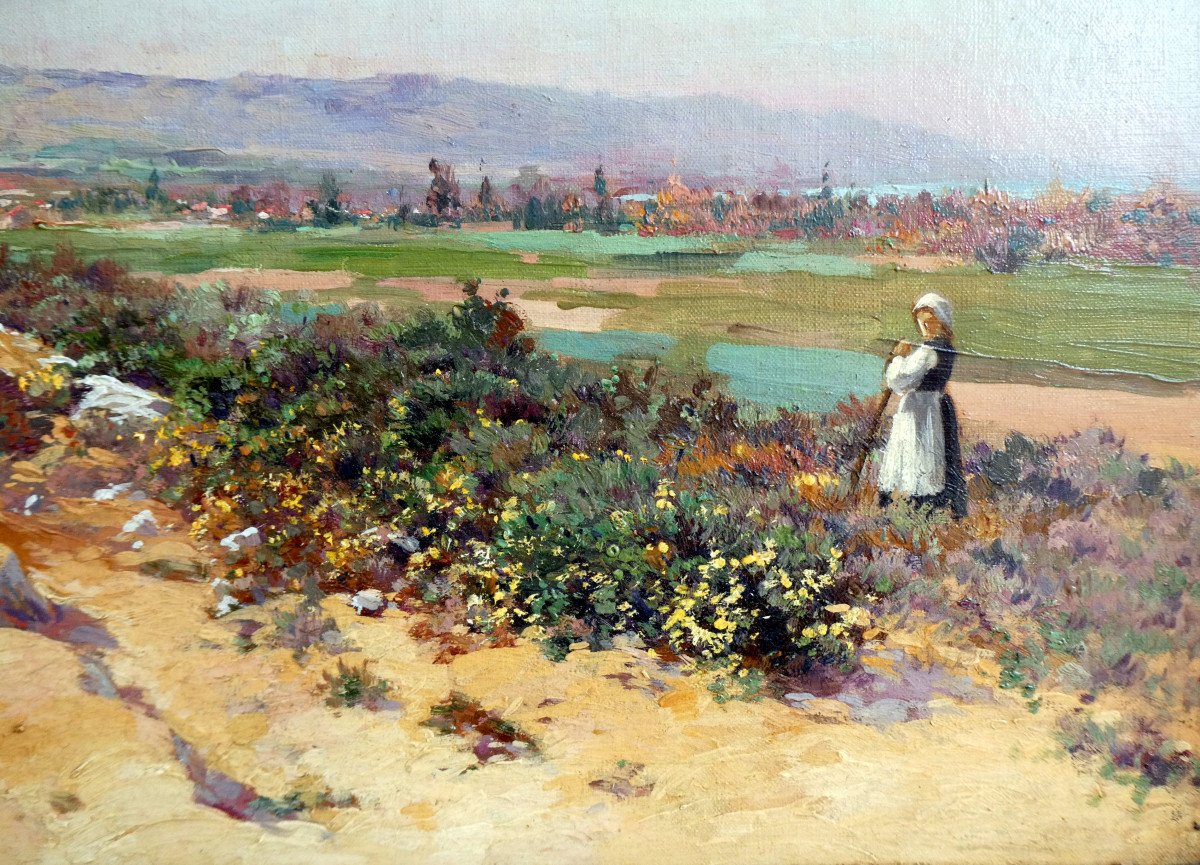 Théophile Décanis (1847-1917) Jeune Femme Dans Un Paysage Provençal-photo-1