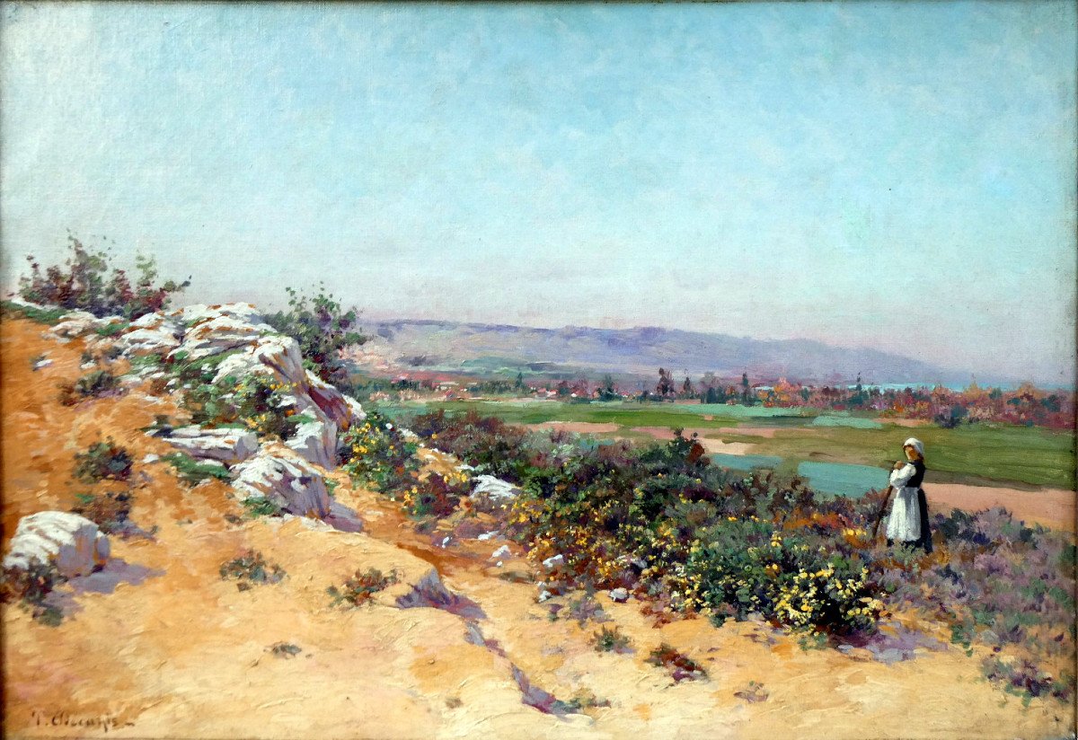 Théophile Décanis (1847-1917) Jeune Femme Dans Un Paysage Provençal-photo-5