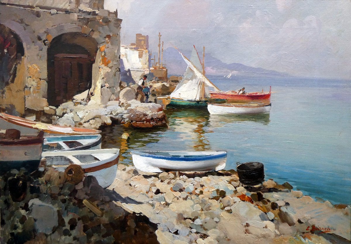 Enrico Bianchini (1903-1971) Bord De Mer aux environs de Naples-photo-4