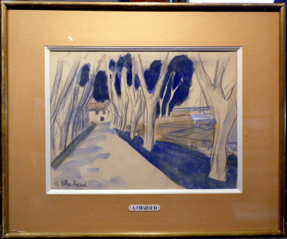 Auguste Chabaud (1882-1955) l'Allée De Platanes Du Mas -photo-2