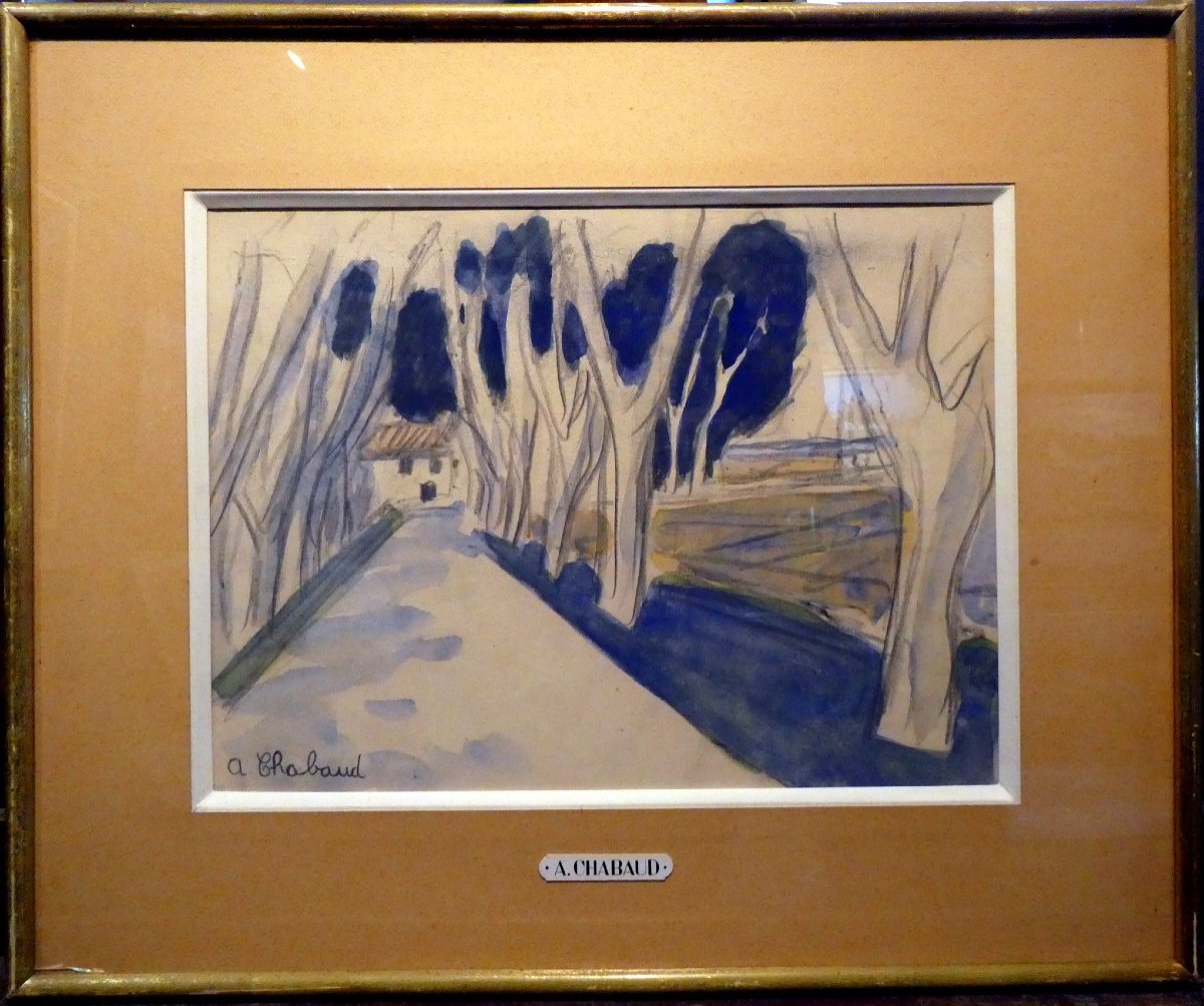 Auguste Chabaud (1882-1955) l'Allée De Platanes Du Mas -photo-3