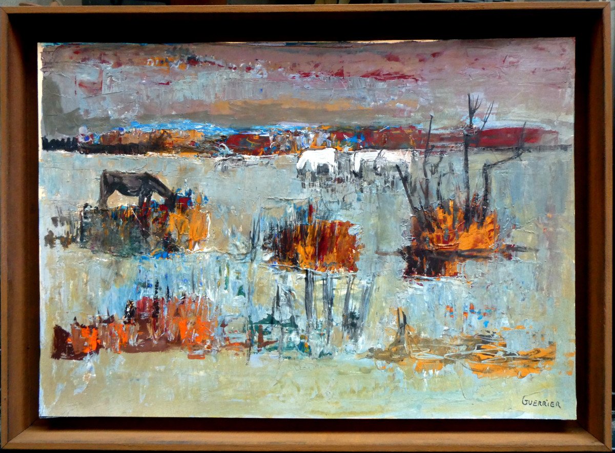 Raymond Guerrier (1920-2002) Horses In A Pond In The Camargue-photo-2