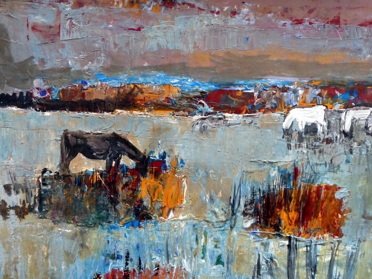 Raymond Guerrier (1920-2002) Horses In A Pond In The Camargue-photo-1