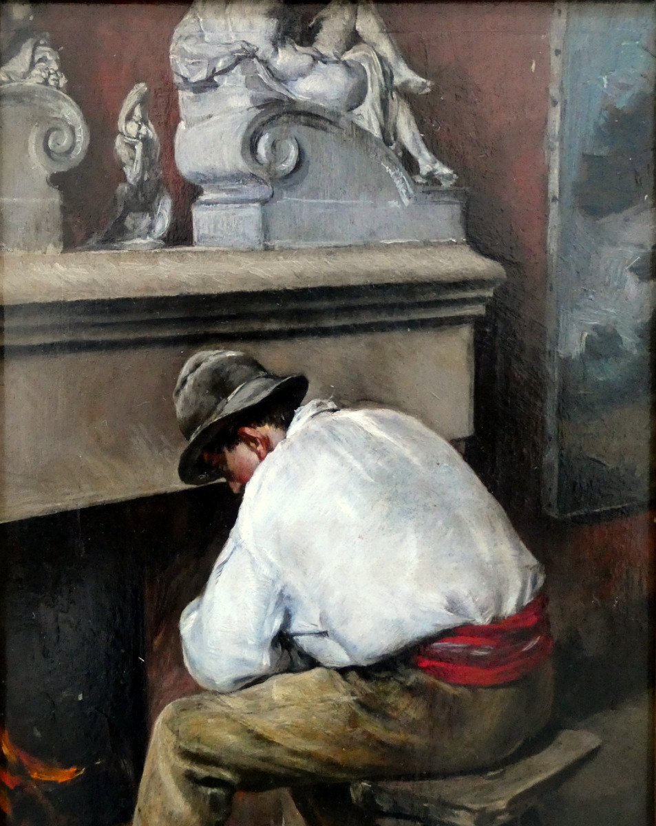 Alphonse Moutte (1840-1913) Rest Before The Hearth-photo-4