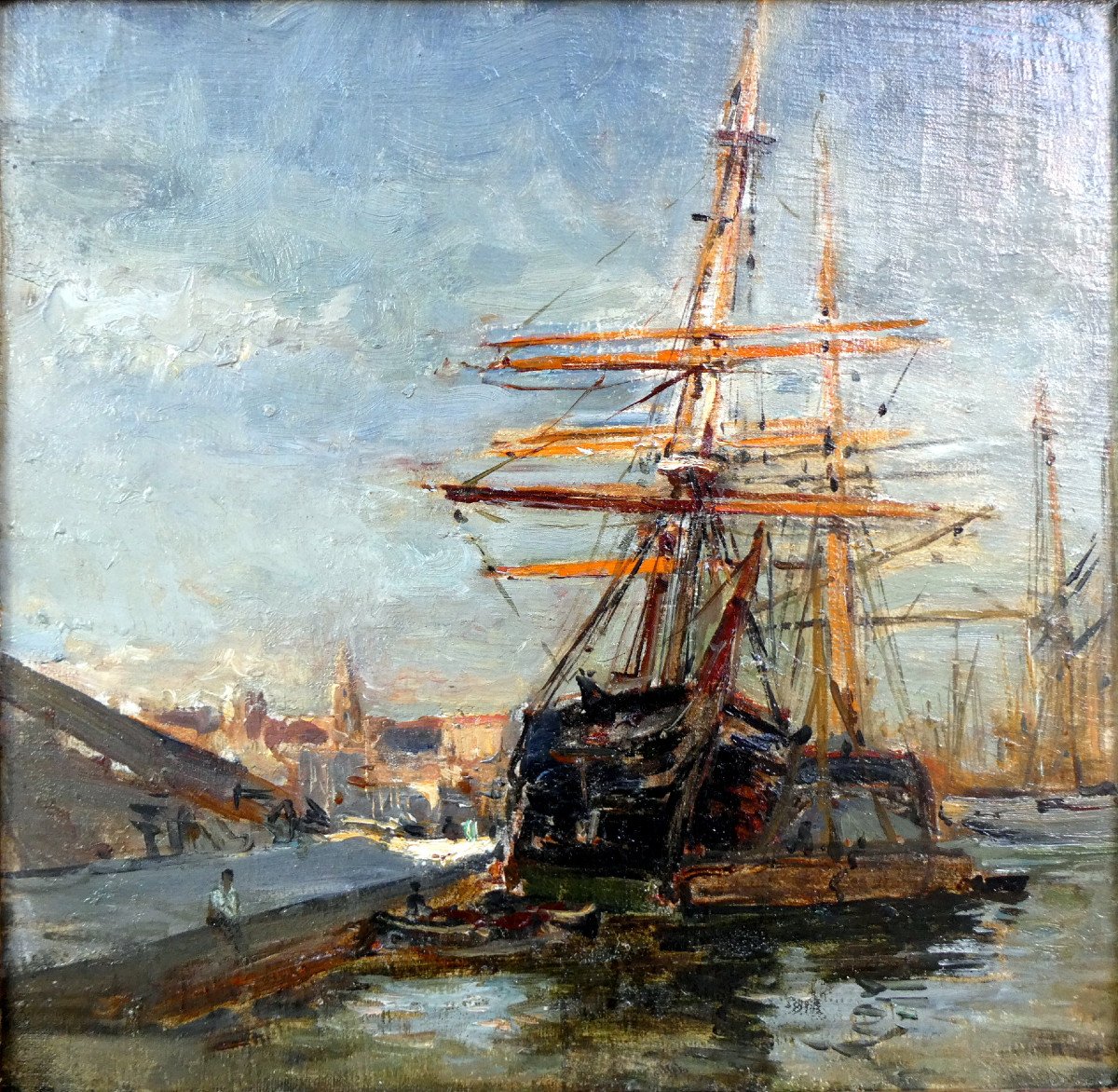 Raphaël Ponson (1835-1904) Schooners In The Old Port Of Marseille-photo-3