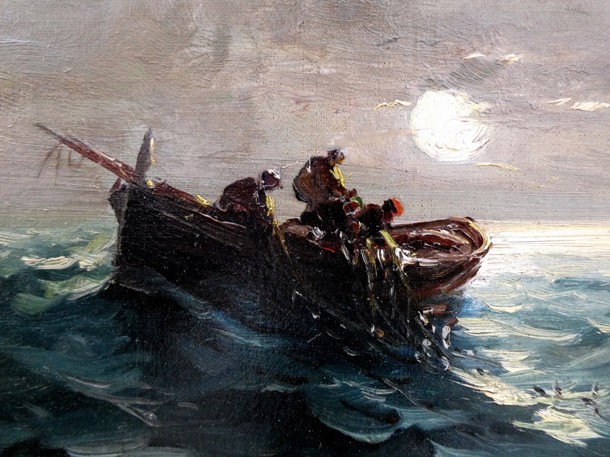 Louis Nattero (1870-1915) Scène De Pêche Au Clair De Lune-photo-2