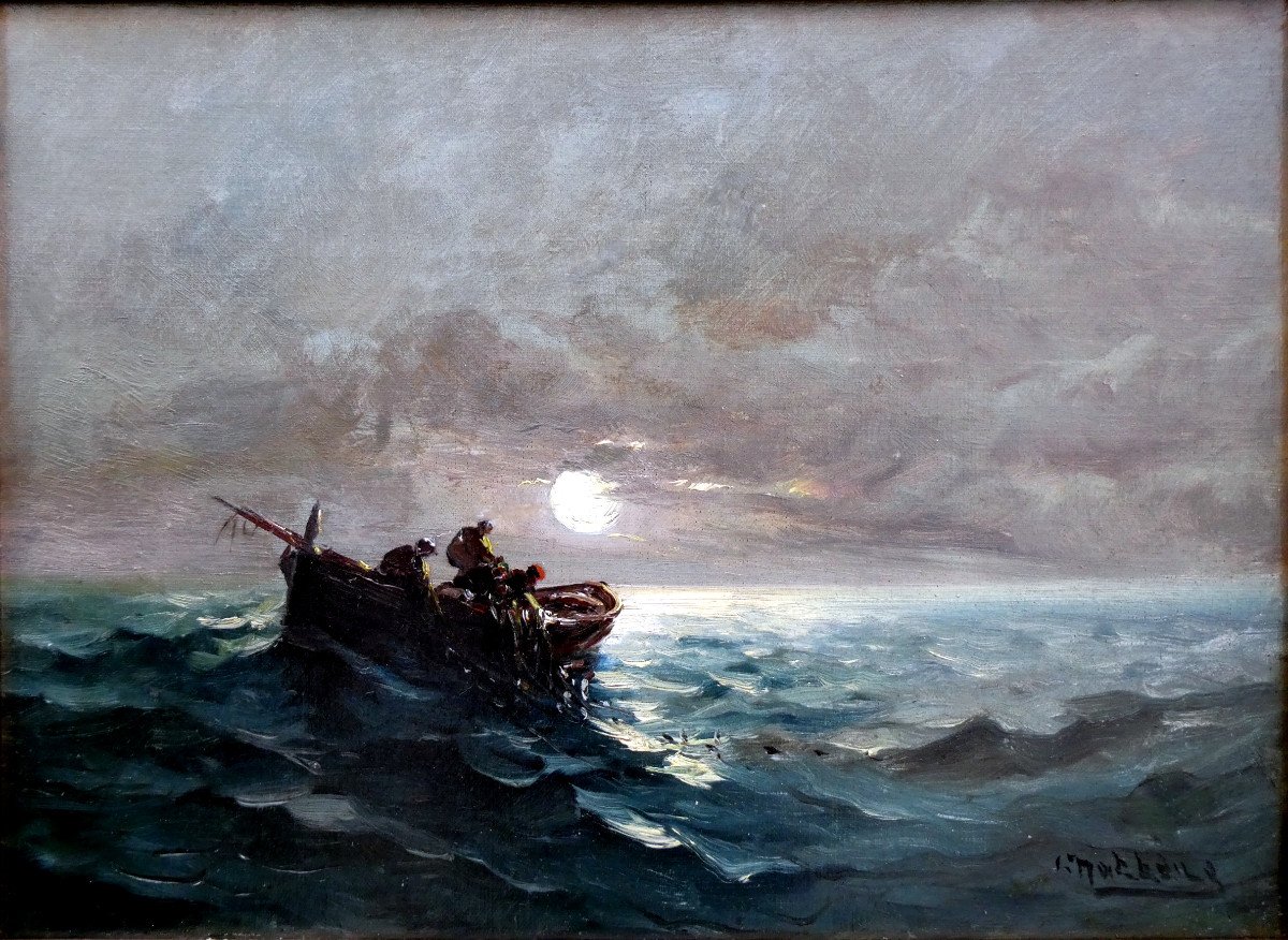 Louis Nattero (1870-1915) Scène De Pêche Au Clair De Lune