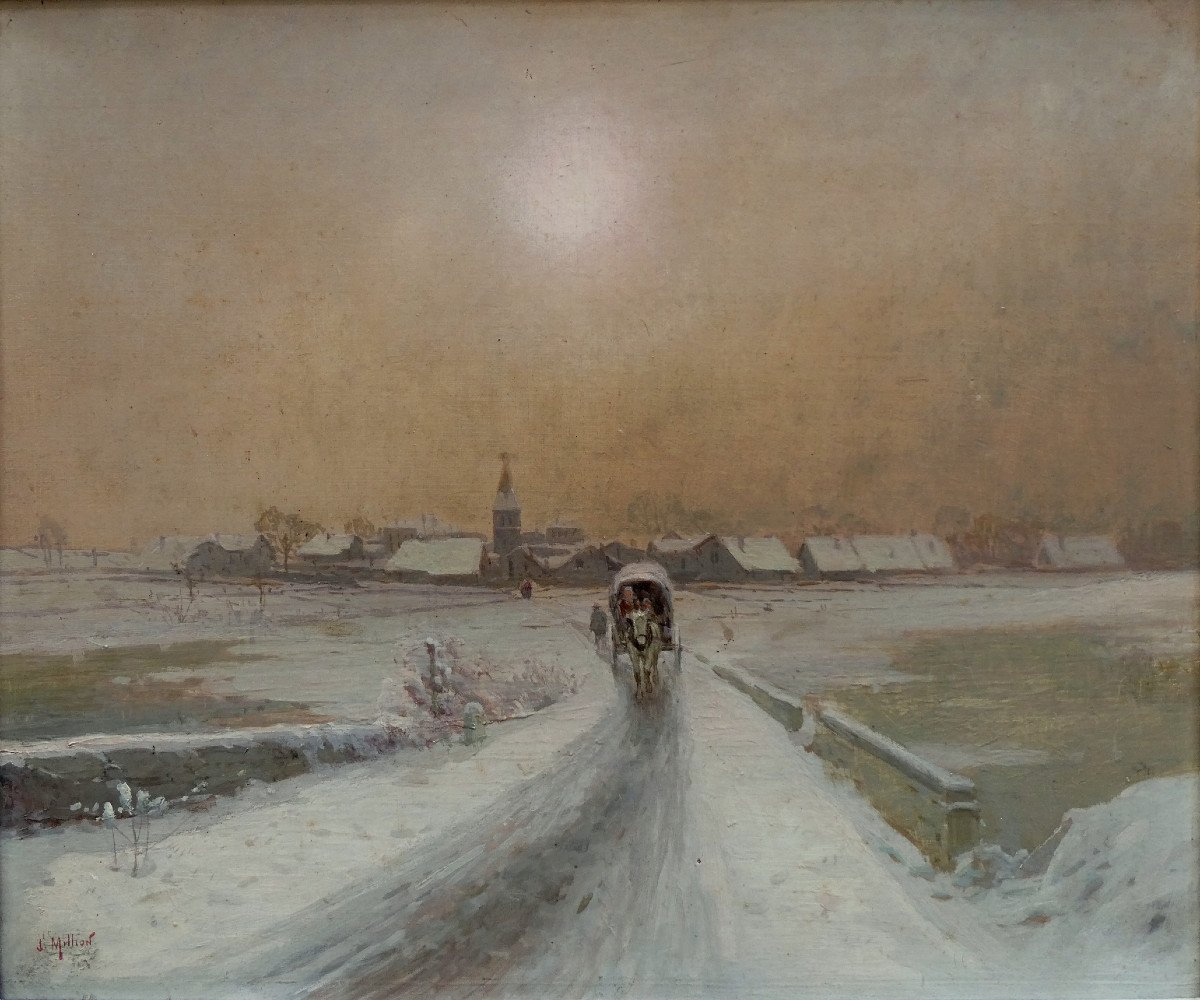 Joseph Million (1861-1930) Snow Landscape At Dusk-photo-3