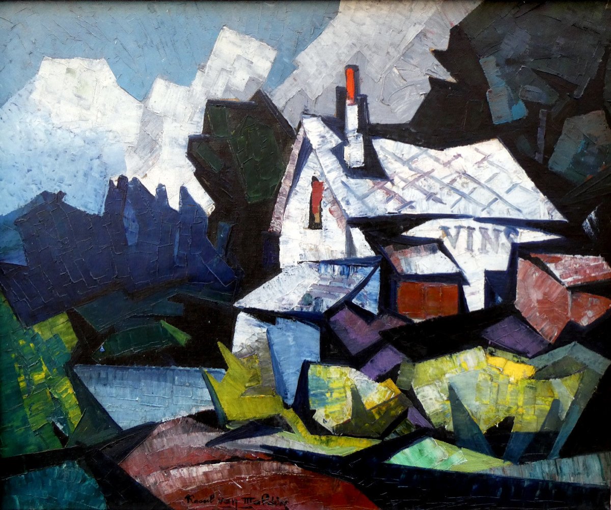 Raoul Van Maldere (1875-1947) Maison Au Bord d'Un Lac Dans Un Paysage Montagneux