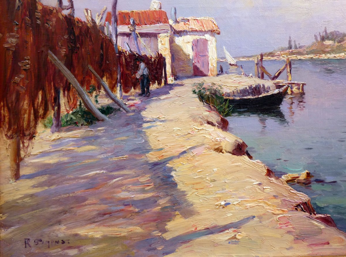 Paul Simons (1865-1932) Fisherman Spreading His Nets Along The Canal From Arles To Bouc-photo-3