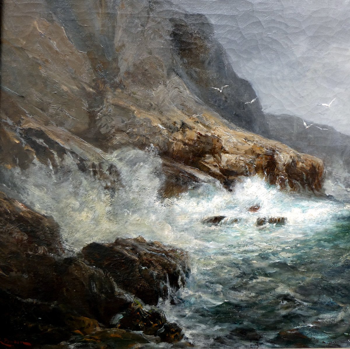 Raphaël Ponson (1835-1904) Bord De Mer Par Temps d'Orage-photo-3