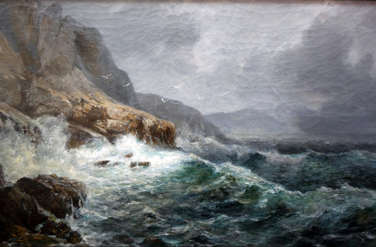 Raphaël Ponson (1835-1904) Bord De Mer Par Temps d'Orage-photo-3