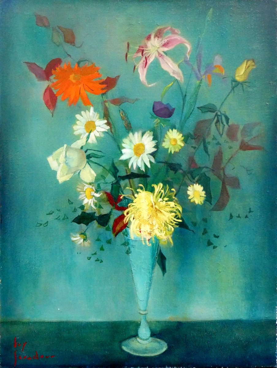 Guy Seradour (1922-2007) Bouquet On Green Background