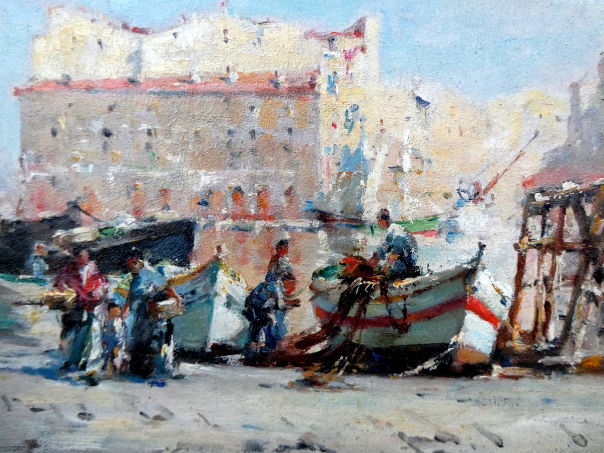 Gilbert Galland (1870-1950) Pêcheurs Dans Le Bassin Du Carénage - Vieux Port De Marseille-photo-3