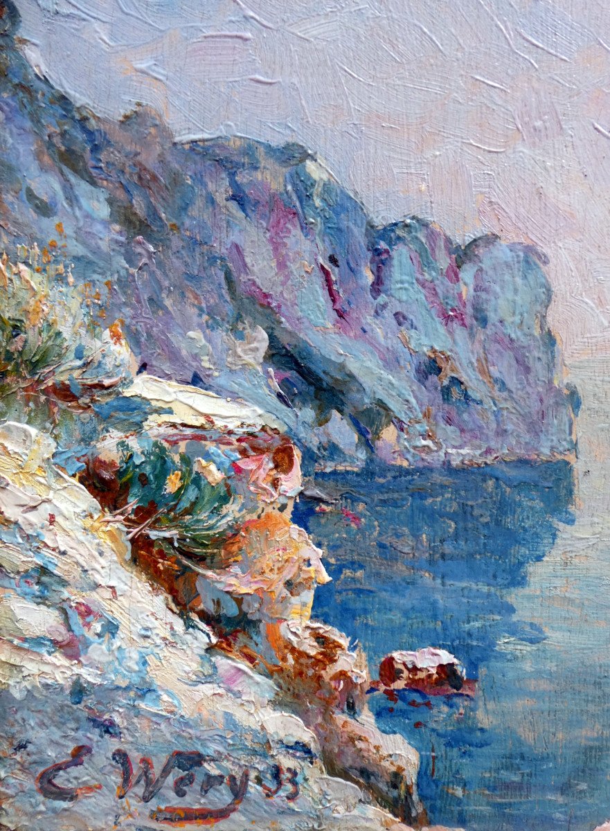 Emile Wery (1868-1935) La Pointe Fauconnière In Port d'Alon - Between Saint Cyr Sur Mer And Bandol-photo-4