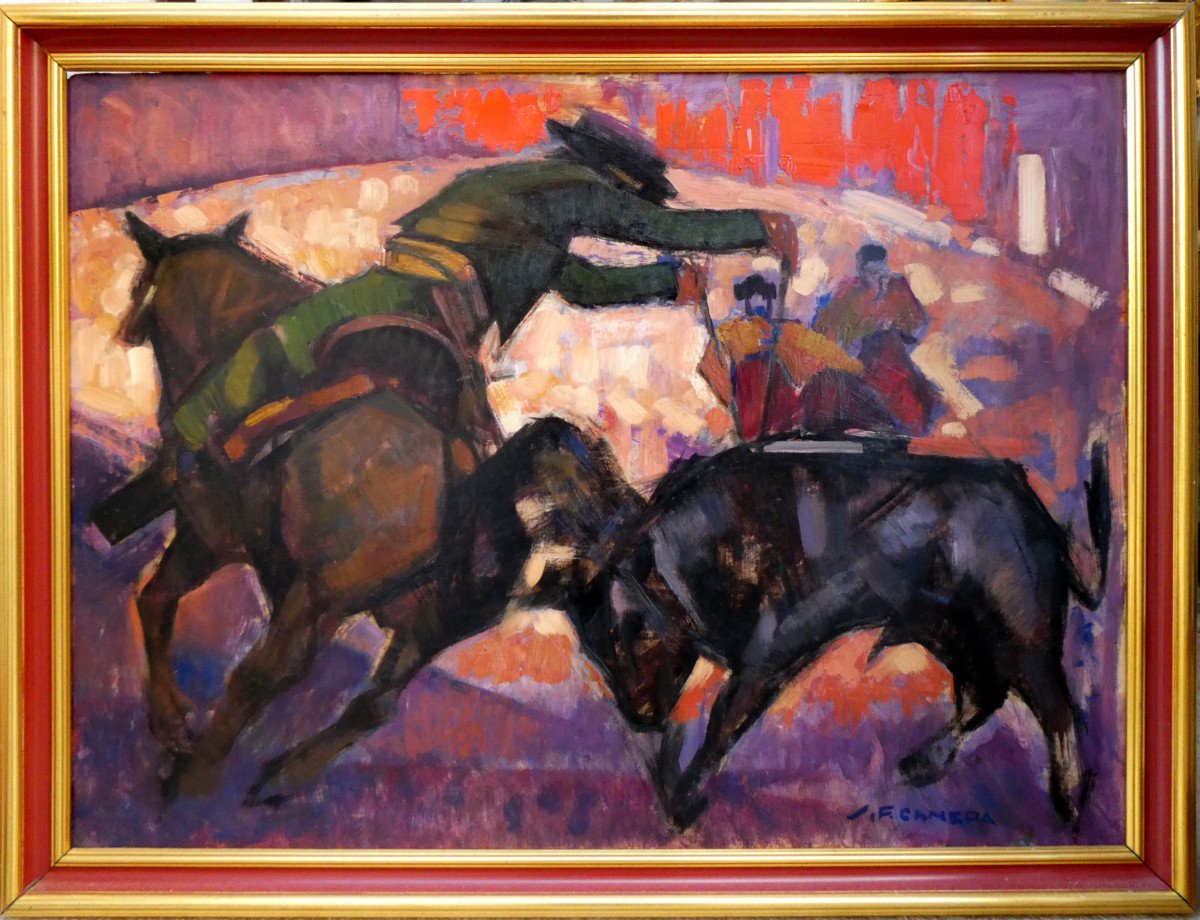 Jean-frédéric Canepa (1894-1981) Horseback Corrida Scene - Réjonéo - Rejonéador-photo-2