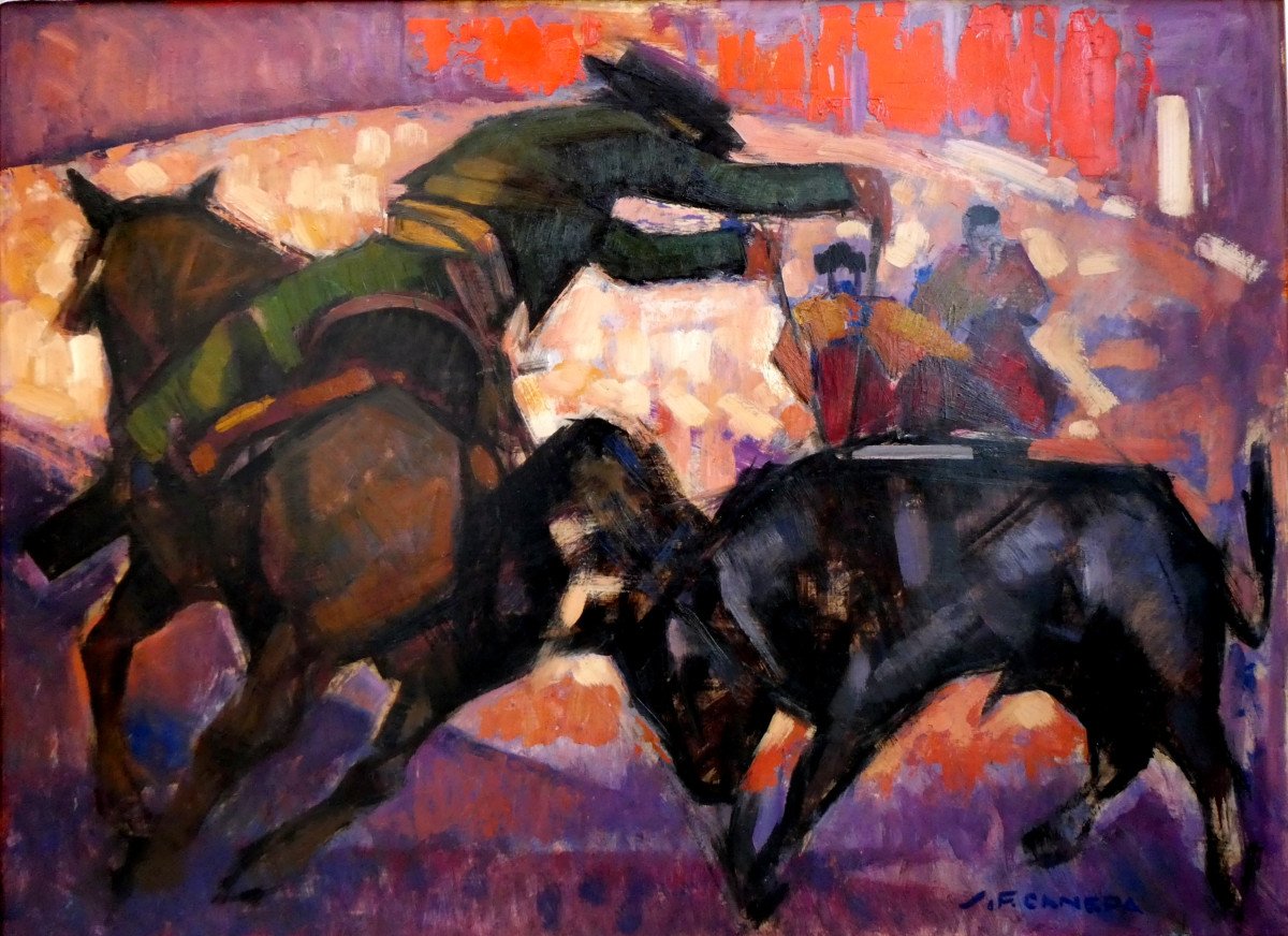 Jean-frédéric Canepa (1894-1981) Horseback Corrida Scene - Réjonéo - Rejonéador-photo-4
