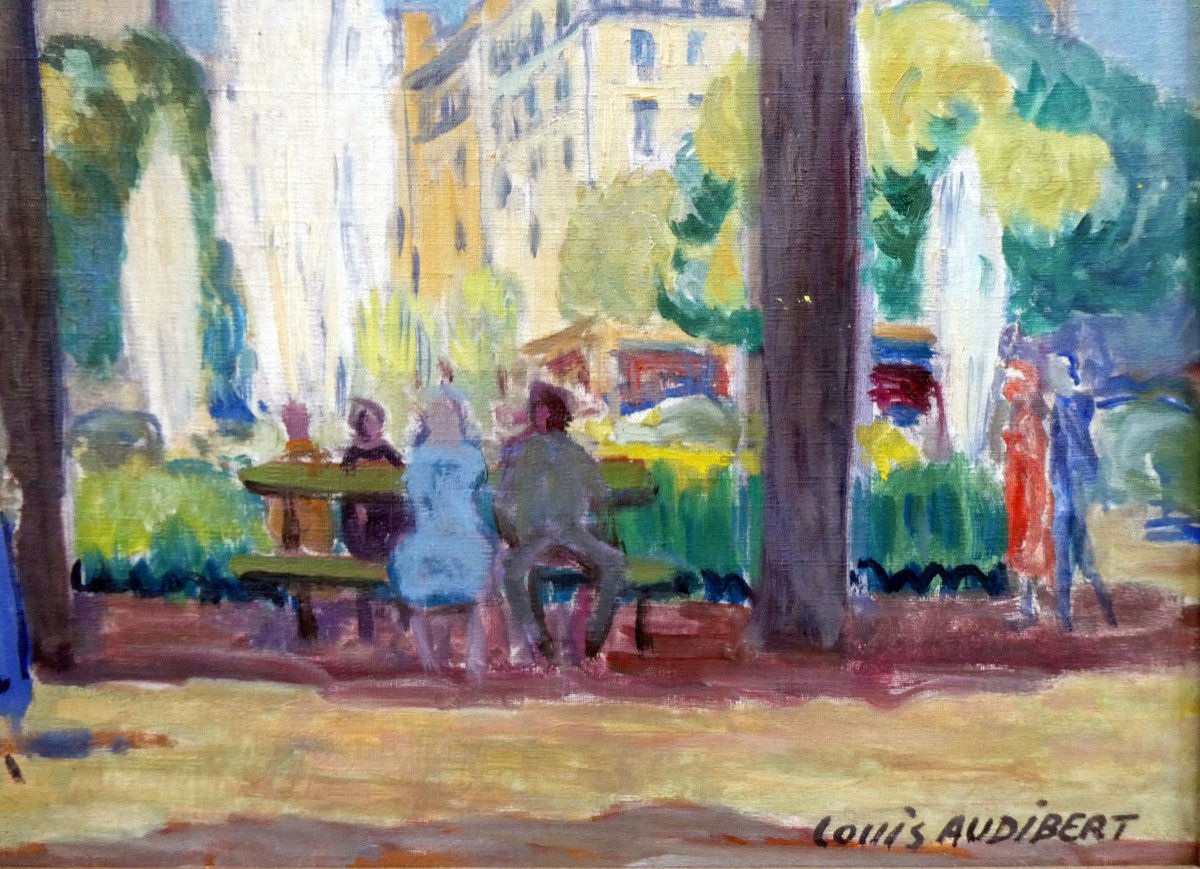 Louis Audibert (1880-1983) Paris, Lively Square In Front Of The Figaro Building-photo-1