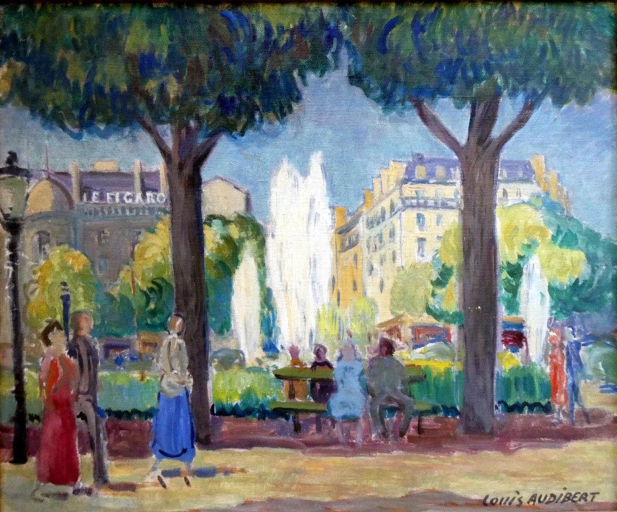 Louis Audibert (1880-1983) Paris, Lively Square In Front Of The Figaro Building-photo-6