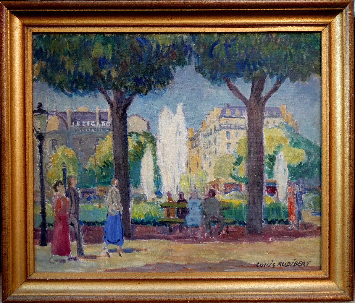 Louis Audibert (1880-1983) Paris, Lively Square In Front Of The Figaro Building-photo-7