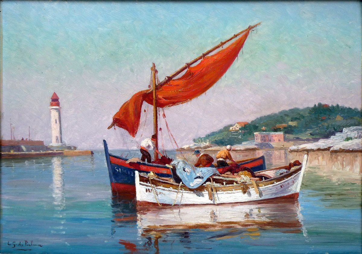 Léon Giordano Di Palma (1886-?) Pêcheurs Dans Le Port De Cassis-photo-5